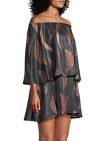 Abstract Satin Off-the-Shoulder Minidress