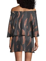 Abstract Satin Off-the-Shoulder Minidress