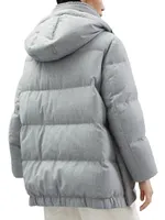 Virgin Wool Flannel Down Jacket With Detachable Hood And Shiny Trim