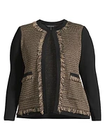 Eyelash-Trim Tweed Knit Jacket