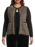 Eyelash-Trim Tweed Knit Jacket