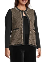 Eyelash-Trim Tweed Knit Jacket