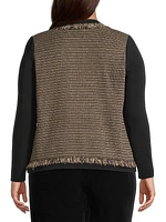 Eyelash-Trim Tweed Knit Jacket