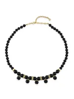 14K Yellow Gold, Onyx & 0.16 TCW Diamond Beaded Necklace