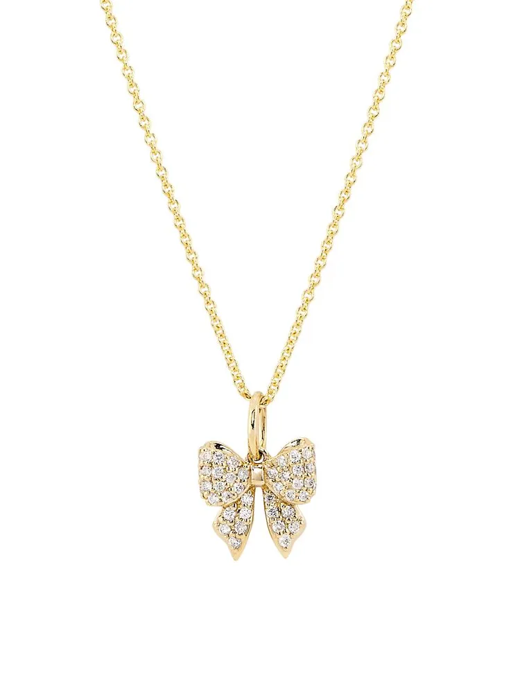 14K Yellow Gold & 0.13 TCW Diamond Bow Pendant Necklace