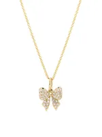 14K Yellow Gold & 0.13 TCW Diamond Bow Pendant Necklace