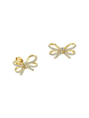 14K Yellow Gold & 0.352 TCW Diamond Double-Bow Stud Earring
