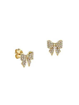 14K Yellow Gold & 0.12 TCW Diamond Bow Stud Earring