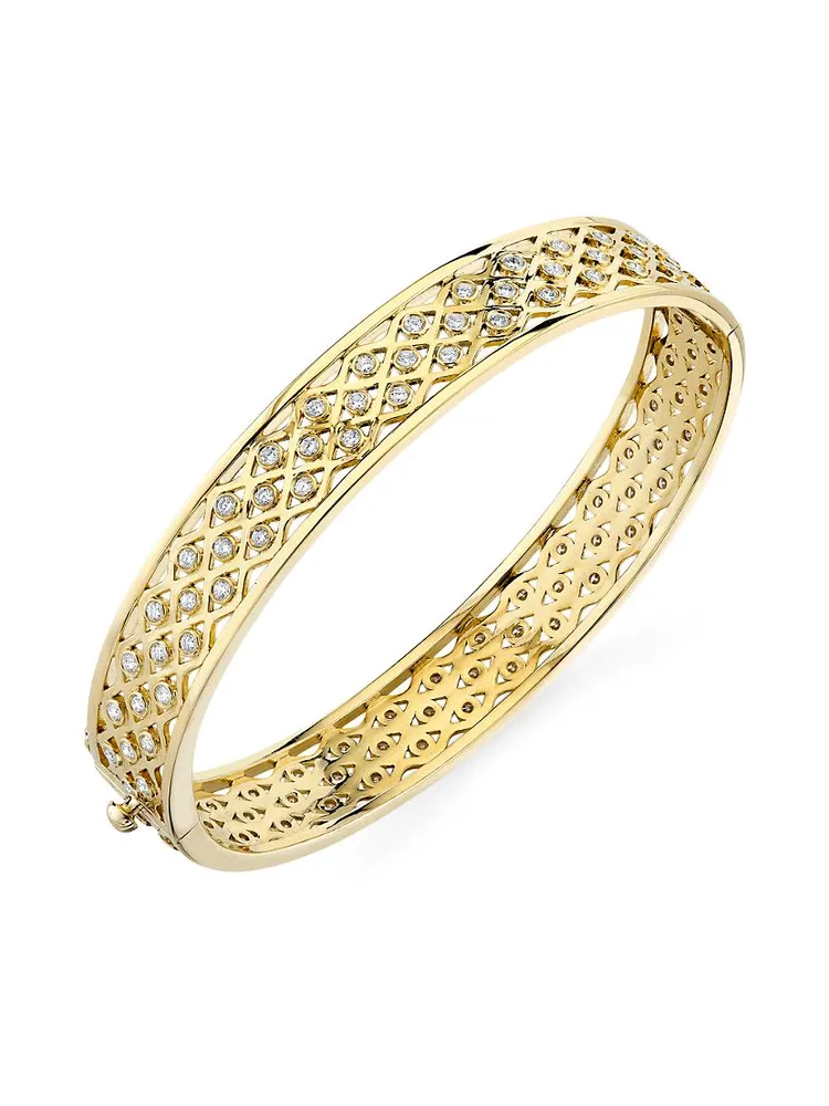 14K Yellow Gold & 1.37 TCW Diamond Large Fishnet Bangle