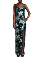 Spice Floral Velvet Scoopneck Gown