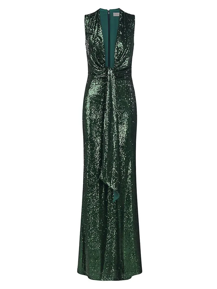 Magdalena Draped Sequined Gown