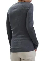 Cotton Ribbed Jersey Top With Precious Cuff Detail