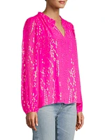 Giana Metallic Balloon-Sleeve Blouse