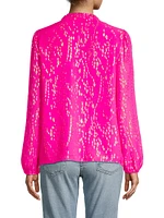 Giana Metallic Balloon-Sleeve Blouse