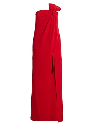 Strapless Silk Crepe Bow Gown