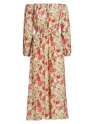 Floral Silk Off-The-Shoulder Dress
