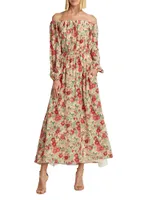 Floral Silk Off-The-Shoulder Dress