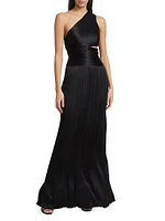 Delphos Silk One-Shoulder Gown