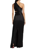 Delphos Silk One-Shoulder Gown