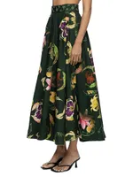 Bergamota Marina Floral Cotton Maxi Skirt