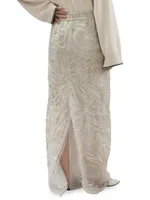 Crispy Silk Maxi Column Skirt With Ramage Embroidery
