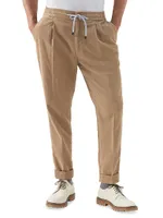 Garment-Dyed Leisure Fit Trousers Cotton Narrow Wale Corduroy With Drawstring And Pleat