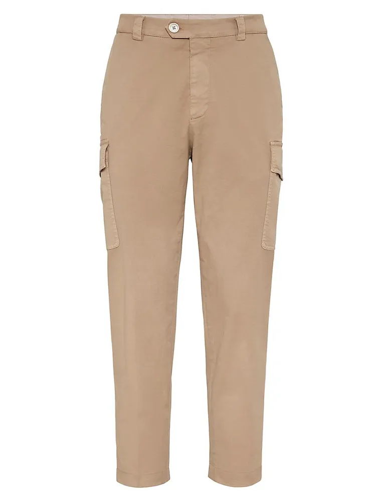 Garment-Dyed Leisure Fit Trousers American Pima Comfort Cotton Gabardine With Cargo Pockets