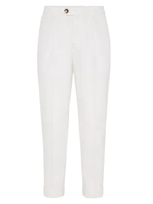 Garment-Dyed Leisure Fit Trousers Twisted Cotton Gabardine With Pleat