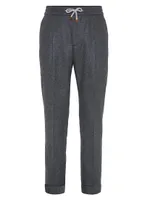 Virgin Wool Flannel Leisure Fit Trousers with Drawstring and Pleats