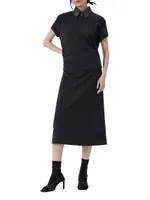 Stretch Virgin Wool Jersey Dress With Detachable Dazzling Net Collar