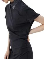 Stretch Virgin Wool Jersey Dress With Detachable Dazzling Net Collar