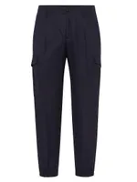 Virgin Wool Flannel Ergonomic Fit Trousers With Pleats, Cargo Pockets And Zipper Cuffs