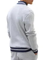 Cotton Ribbed French Terry Bomber-Style Sweatshirt With Striped Details