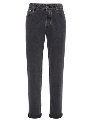 Dark Denim Traditional Fit Five-Pocket Trousers