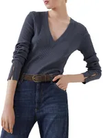 Cotton Ribbed Jersey T-Shirt With Shiny Cuffs