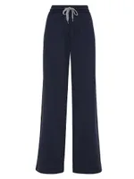 Comfort Cotton And Silk Interlock Wide Trousers With Precious Stripe