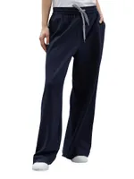 Comfort Cotton And Silk Interlock Wide Trousers With Precious Stripe