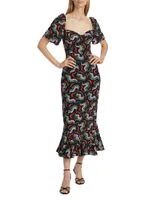 Ramona Printed Fluted-Hem Midi-Dress