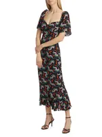 Ramona Printed Fluted-Hem Midi-Dress