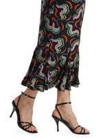 Ramona Printed Fluted-Hem Midi-Dress