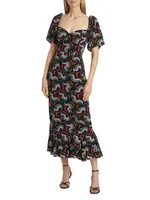 Ramona Printed Fluted-Hem Midi-Dress