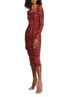 Simona Floral Mesh Ruched Midi-Dress