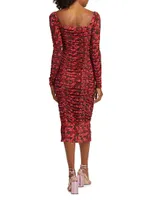 Simona Floral Mesh Ruched Midi-Dress