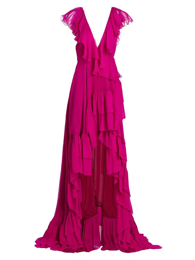 Azeeza Wabash Draped Ruffle Chiffon Silk Maxi Dress | The Summit