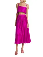 Sheridan Pleated Silk Midi-Skirt