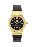 Greca Logo Moonphase IP Yellow Gold & Leather Strap Watch/38MM