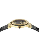 Greca Logo Moonphase IP Yellow Gold & Leather Strap Watch/38MM