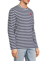 Striped Invader Heart Cotton Long-Sleeve T-Shirt