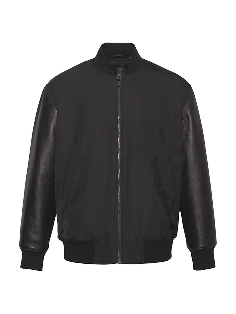 Montclair Leather-Sleeve Bomber Jacket