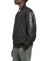 Montclair Leather-Sleeve Bomber Jacket